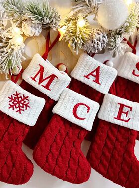 Xmas  Decor Christmas Socks Knitting Snowflake Letter Stocki