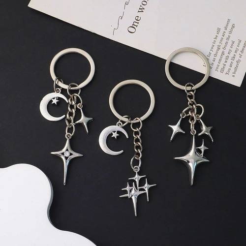 Y2K Keychains Star Moon Metal Key Rings For Women Men Friend