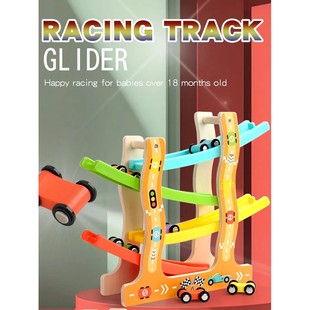 Track Wooden Ramp Racing Toddler Toy Car Set Montessori Educ