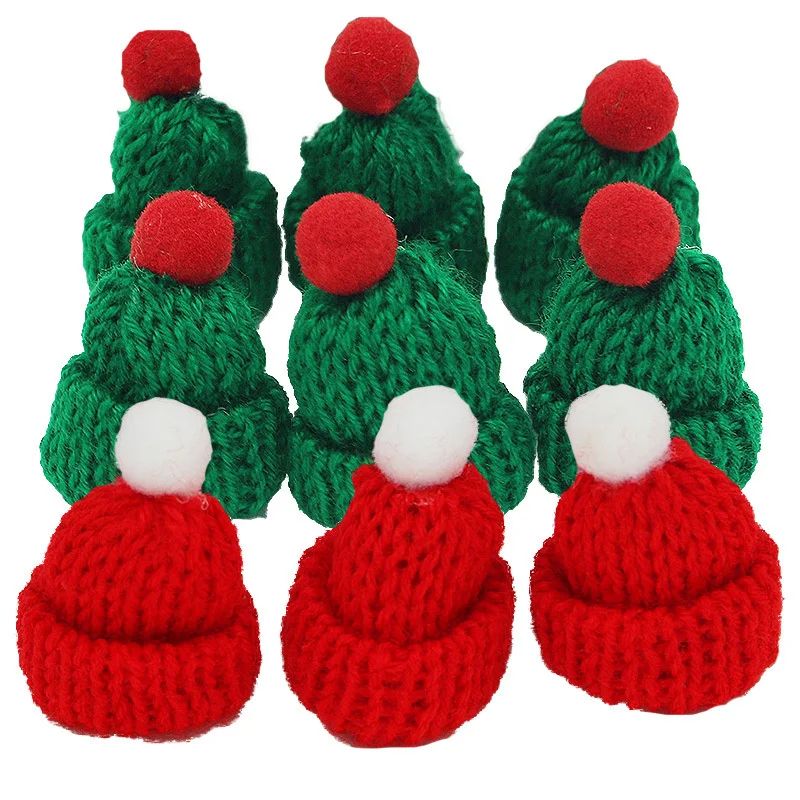 (10 Pieces/pack) 4x6cm Mini Christmas Knitted Hat Plush Yarn