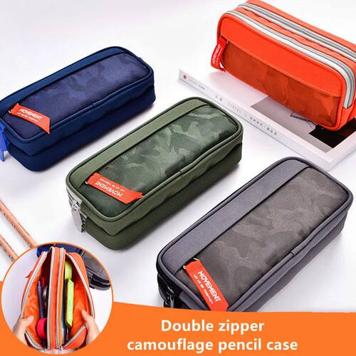Double zipper camouflage canvas pencil case Boys pencil bag