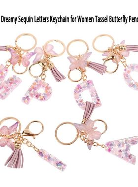 A-Z Dreamy Sequin Letters Keychain For Women Tassel Butterfl