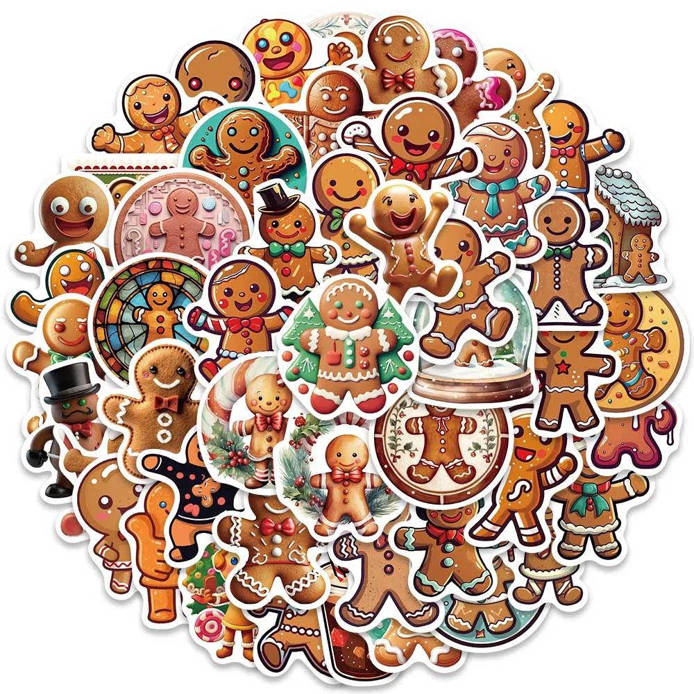 50pcs Funny Cute Cartoon Gingerbread Man Stickers For Laptop