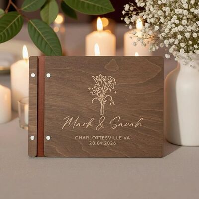 Wooden Wedding Guest Book Thick Pages Guest Sign in Book Wed