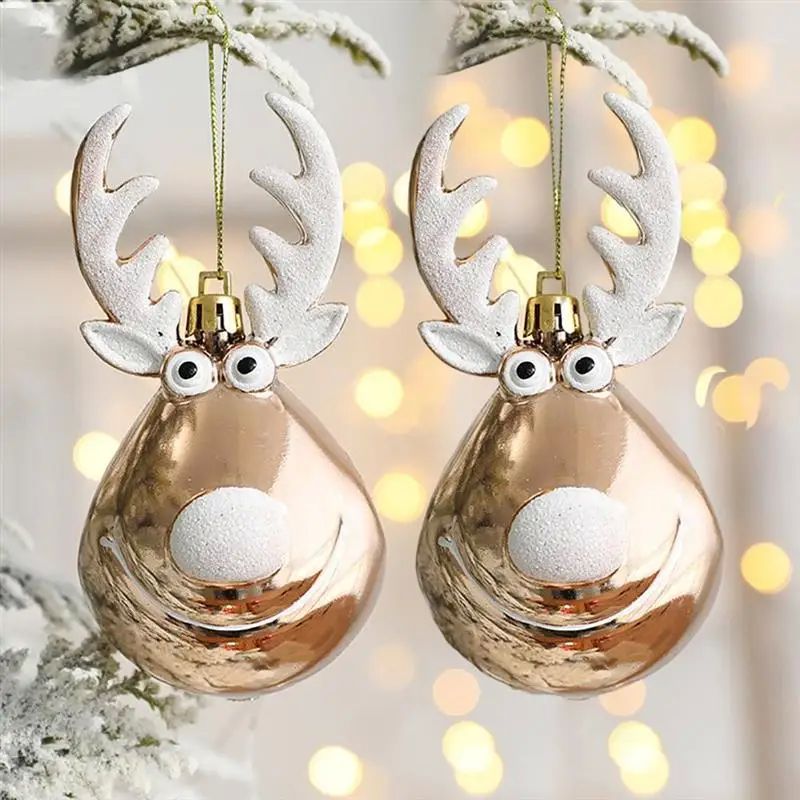 2pcs Elk Christmas Balls Ornaments Xmas Tree Hanging Bauble
