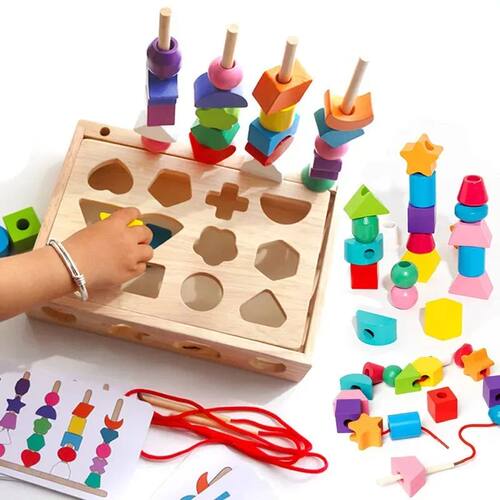 5 in1 Montessori Wooden Toys Color Shape Cognition Blocks Ma