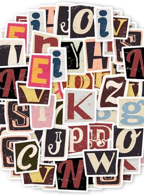 52pcs Vintage Letter Pattern Stickers for Laptops, Phone Cas