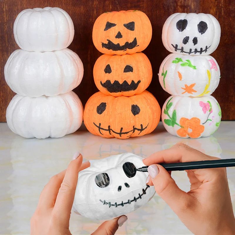 10Pc Halloween White Foam Pumpkin Handmade DIY Painting Pump