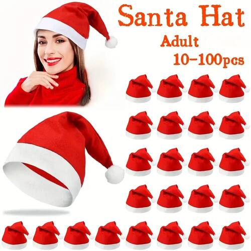 10-100 Non-Woven Santa Hats, Adult Christmas Hats, Christmas