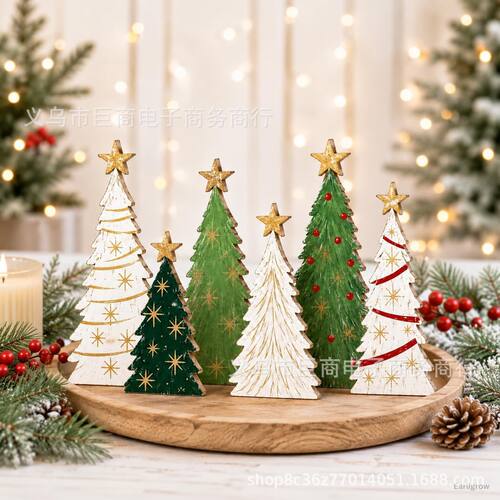Wooden Christmas Tree Ornaments Set Desktop Christmas Holida