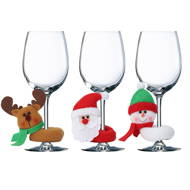 Christmas Wine Glass Rings Decor Snowman Elk Santa Claus Orn