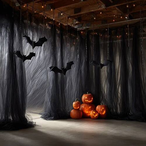Large Black Sheer Tulle - Halloween Spooky Party Decor, Eleg