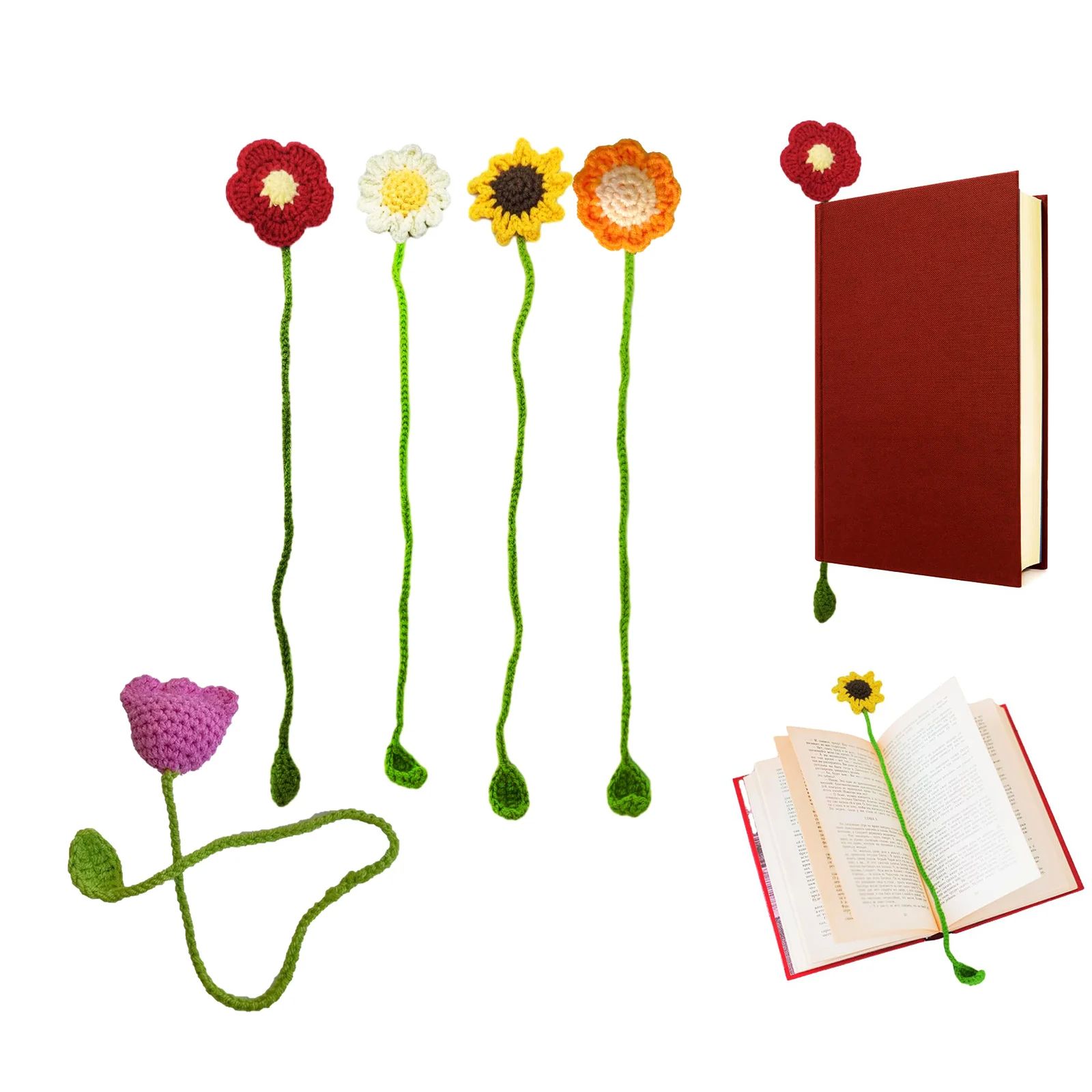 1Pc Handmade Bookmarks, 4 Styles Crochet Flower Bookmarks Ha
