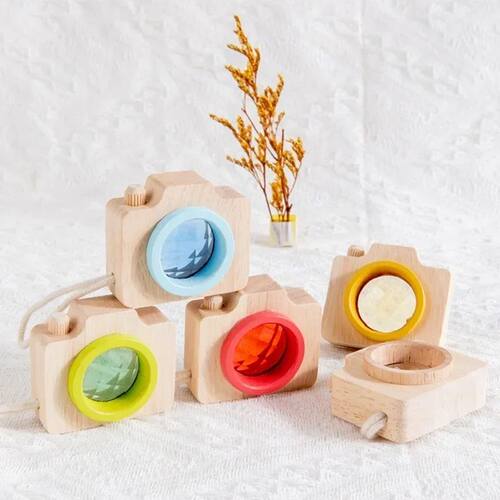 Mini Wooden Camera Toys for Children Kaloscope Rainbow Woode