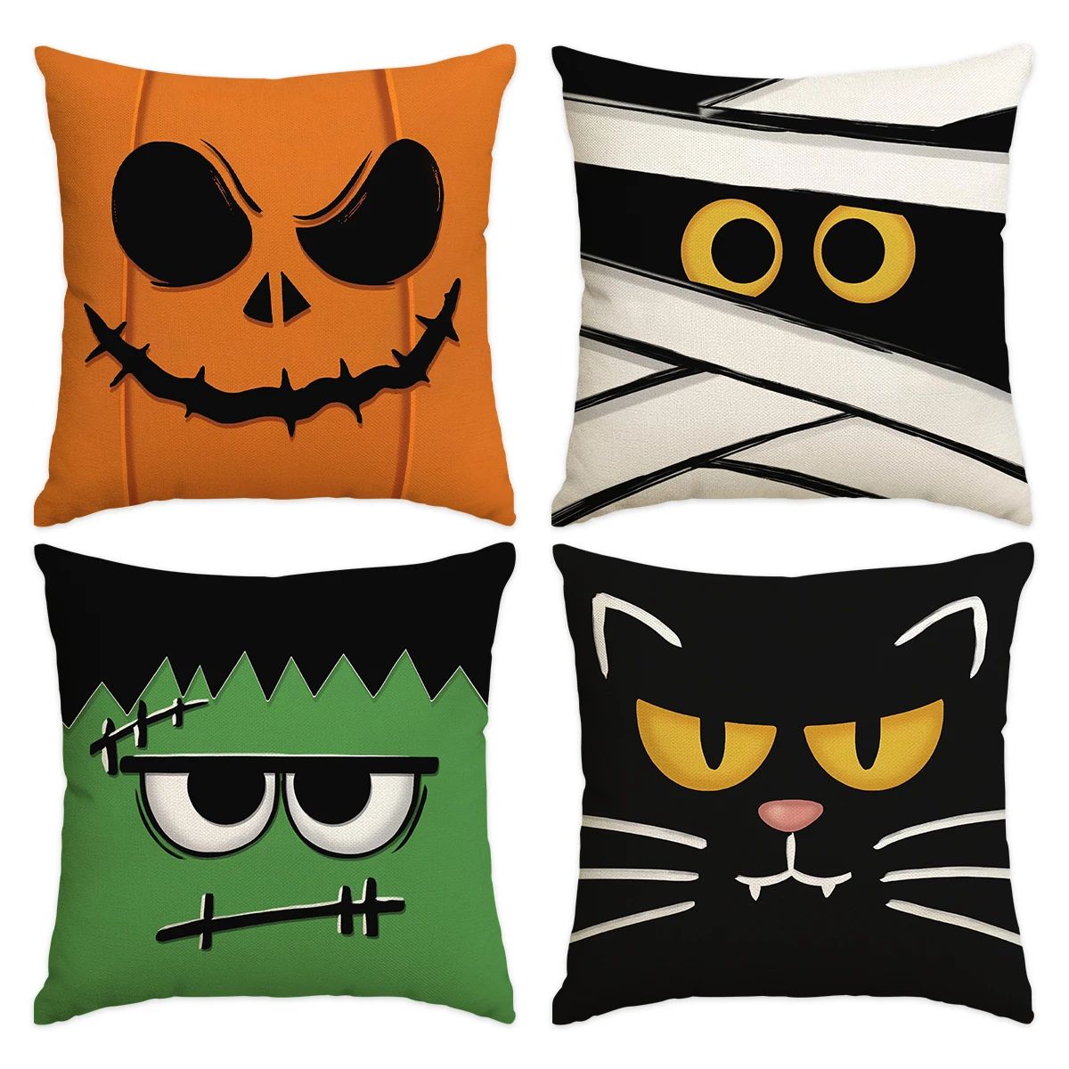 1/4pcs Halloween pillowcase, Halloween orange fun emoji cush