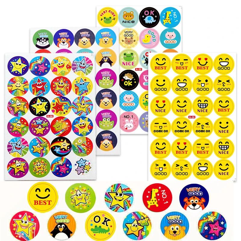 960pcs Motivational Stickers Animal Stars Face Reward Teache