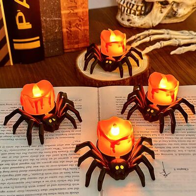 1/2pcs LED Candle Light Plastic Spider Pumpkin Lamp Haunted