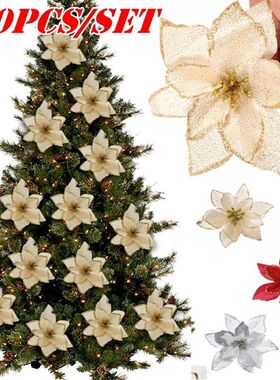 10Pcs Large Sequ Christmas Flower Glitter Poettia 5.5inch Ar