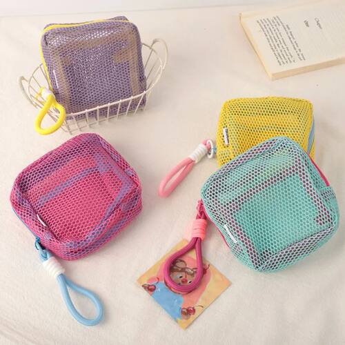 Square Mesh Cosmetic Bag, Portable Square Cosmetic Storage B