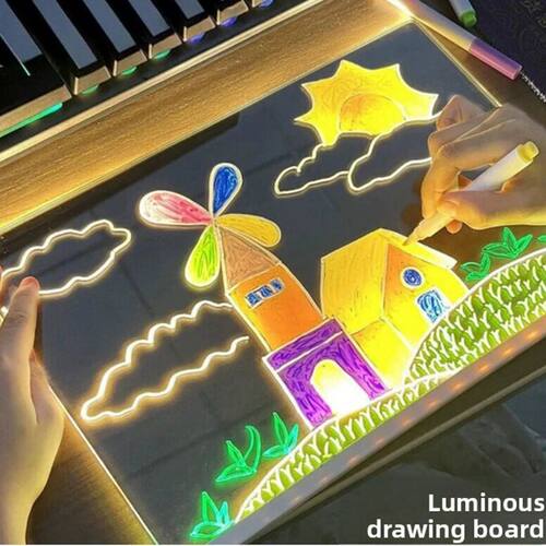 DIY Acrylic Board with Colour Pens LED Note Board Kid Drawin
