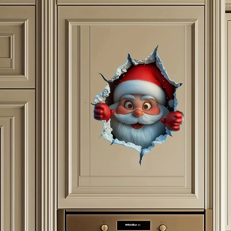 3D Santa Claus Break-Through Wall Decal Reindeer Creative Ch