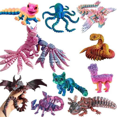 3D Printed Animals Toy Multi-joint Movable Dinosaur Snake Fi
