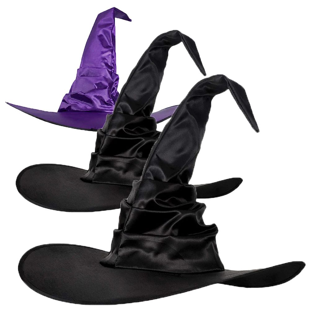 Halloween Witch Hat Black Folds Wizard Hats for Women Men Ma