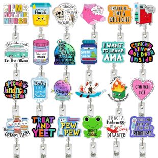 Glitter Acrylic Medicine Bottle Nurse Badge Reel Retractable