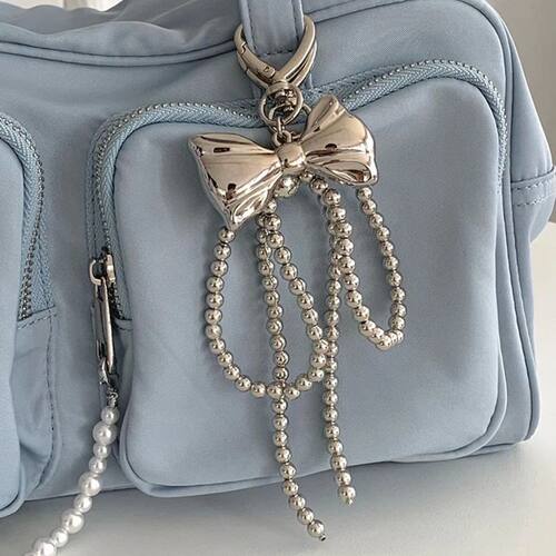Y2K Korean Cute Beaded Pearl Bowknot Keychain for Women Girl