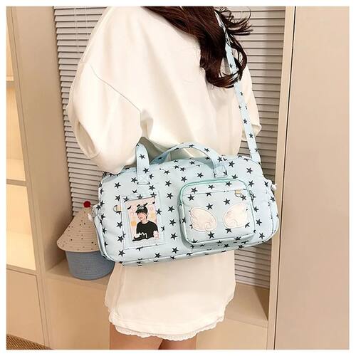Star Print Nylon Ita Bag, Heart Shaped Transparent Window Ad