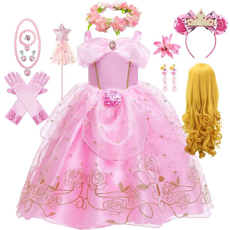 Aurora Pink Princess Dress Girl Sleeping Beauty Cosplay Cost