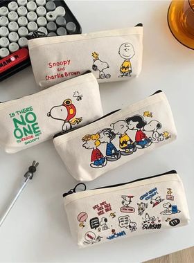 Cartoon Snoopy Canvas Pen Case Cute Student Stationery Stora