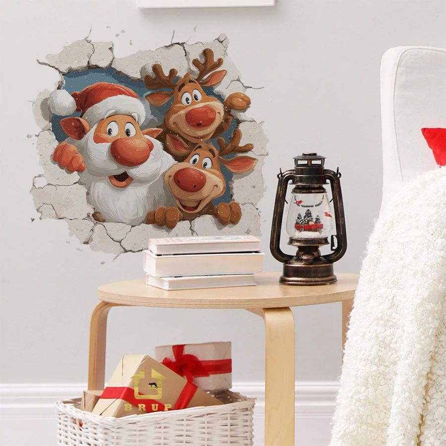 Santa & Reindeer Christmas Wall Stickers Removable Self-Adhe