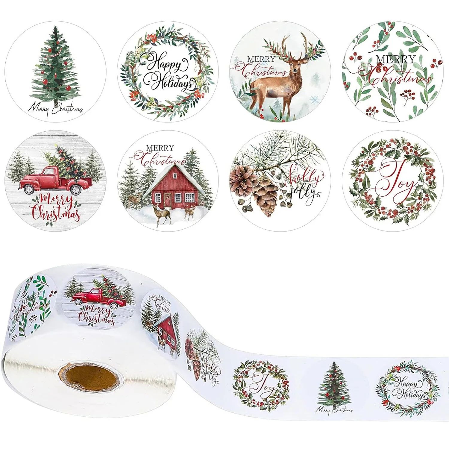 100-500pcs Merry Christmas Cartoon Label Holiday Greetings T