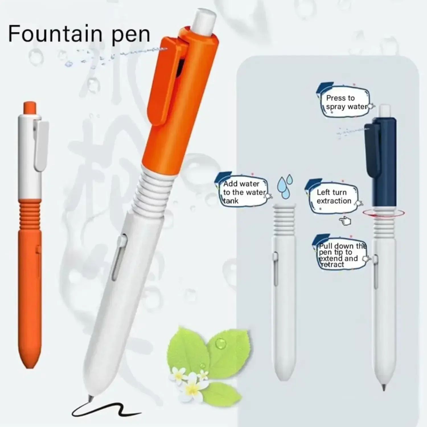 2 in 1 Funny Prank Retractable  Water Spray Pens,Ball Pen wi