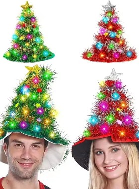 2026 Adults Kids Blinking Glowing Christmas Tree Hats Santa
