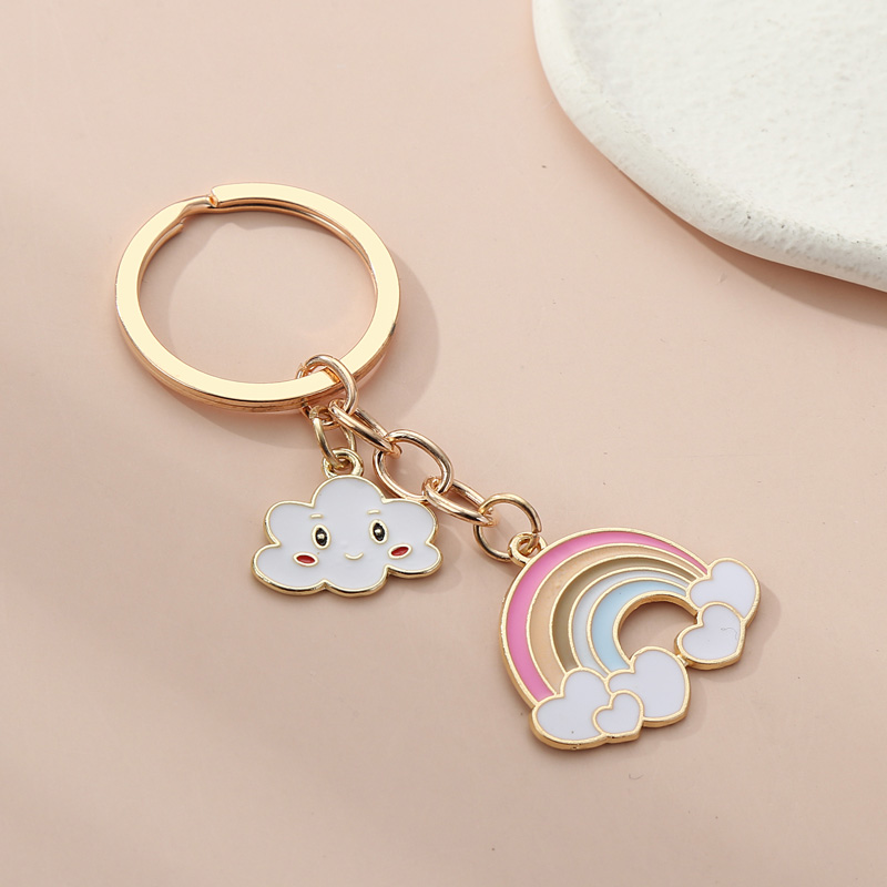 Cute Rainbow Cloud Keychain Smile Face Key Ring Enamel Key C