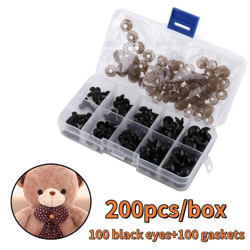 200pcs/box Black Cute Doll Eyes Set with Washers Eyes Noses