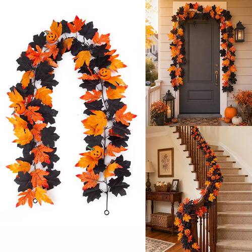Artificial Maple Leaf Garland with Pumpkin Fall Leaves Hangi