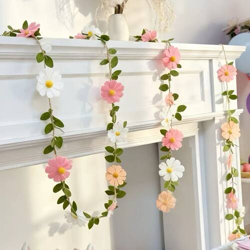 200CM Felt Daisy Banner Garland | Wildflower Party Decoratio
