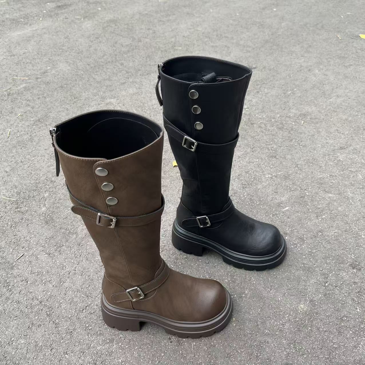 324526060佰诗奴冬季新款2025时尚简约百搭加绒显瘦长筒骑士靴女