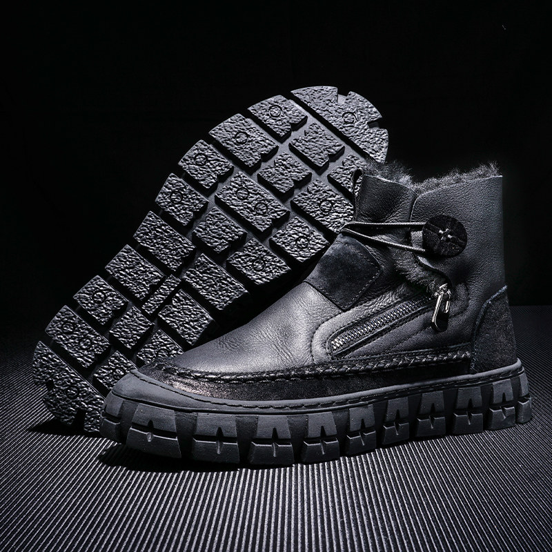 SXF ST. HEVAN WINTER SNOW BOOTS MENS THICKENED WARM FUR INTEGRATED LEATHER AND FLEECE HIGH TOP MENS SHOES