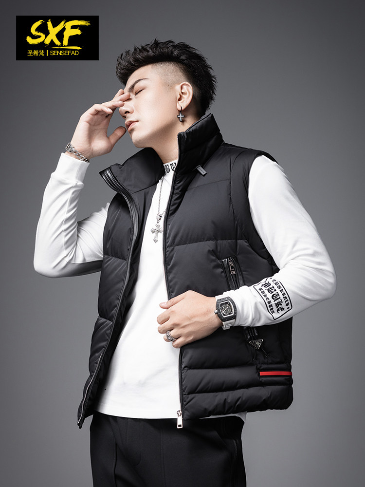 SXF SAINT SIVAN 남성용 다운 조끼 2023 신작 겨울 남성 자켓 스탠드 칼라 트렌디 브랜드 민소매 조끼 남성