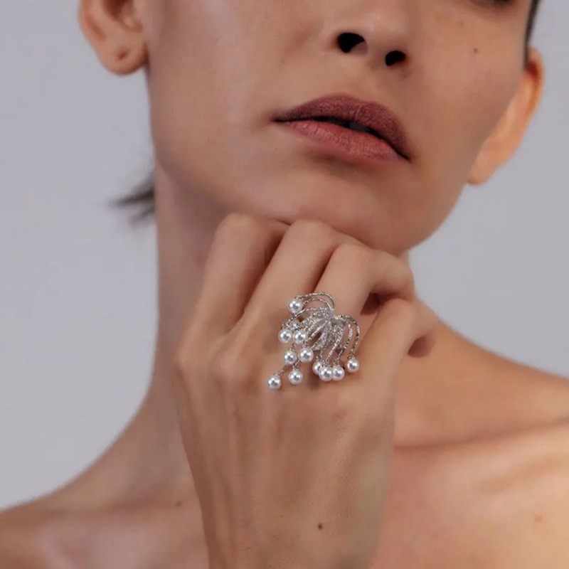 流苏烟花瀑布开口戒指女