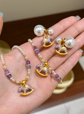 时尚紫色滴油木马施家珍珠项链