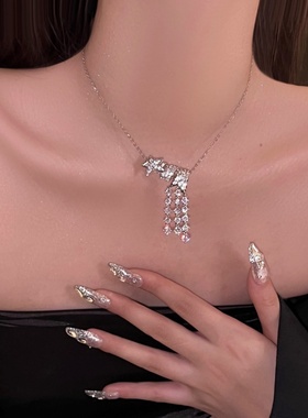 彗星流苏项链银色锁骨链闪钻