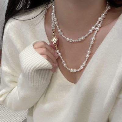 加长款白贝母花朵施家珍珠项链