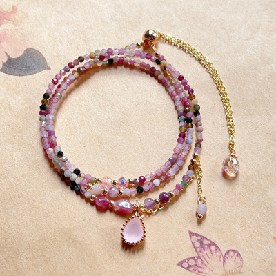 粉色水晶彩虹碧玺项链手串