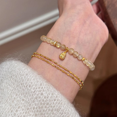 S925纯银葫芦天然金发晶手链