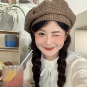 CDLM陈大刘芒 复古英伦格纹 韩系百搭贝雷帽报童帽基础方圆脸